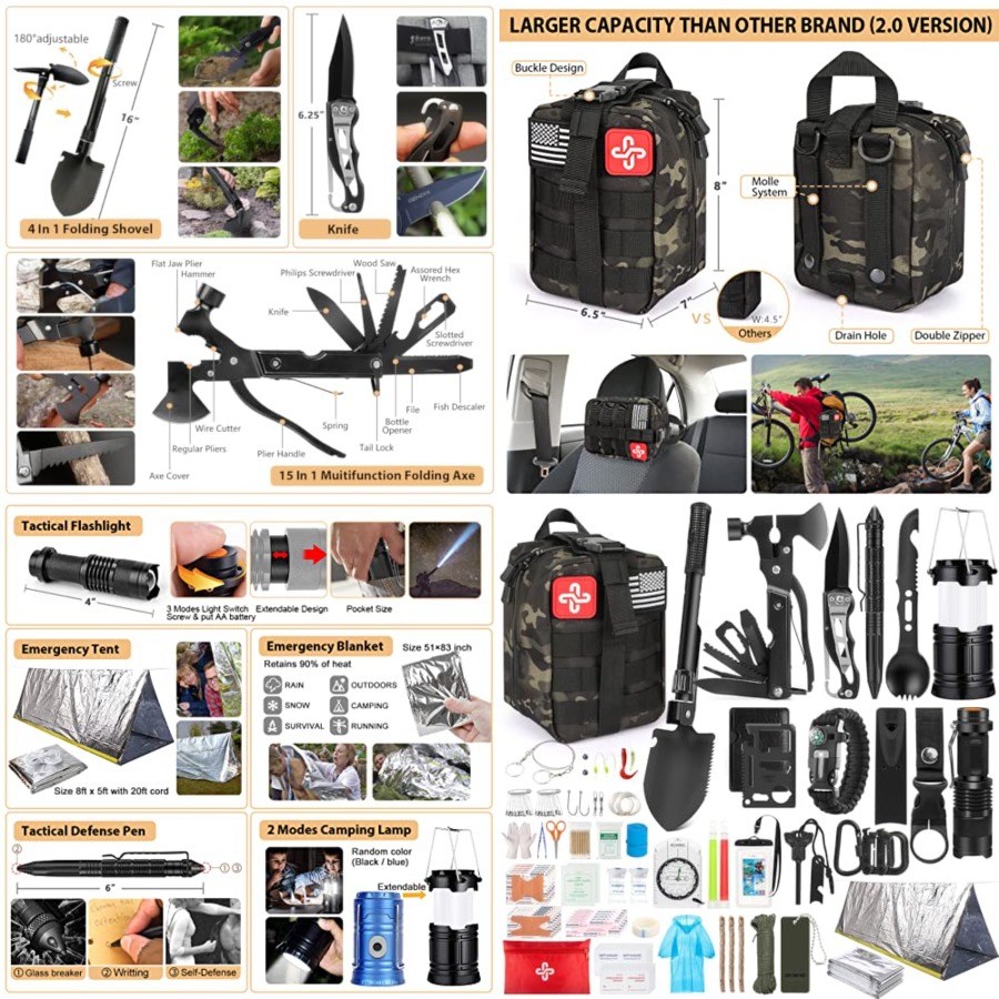Survival Kit, 250Pcs Survival  - First Aid Bag Kit 评论和价格